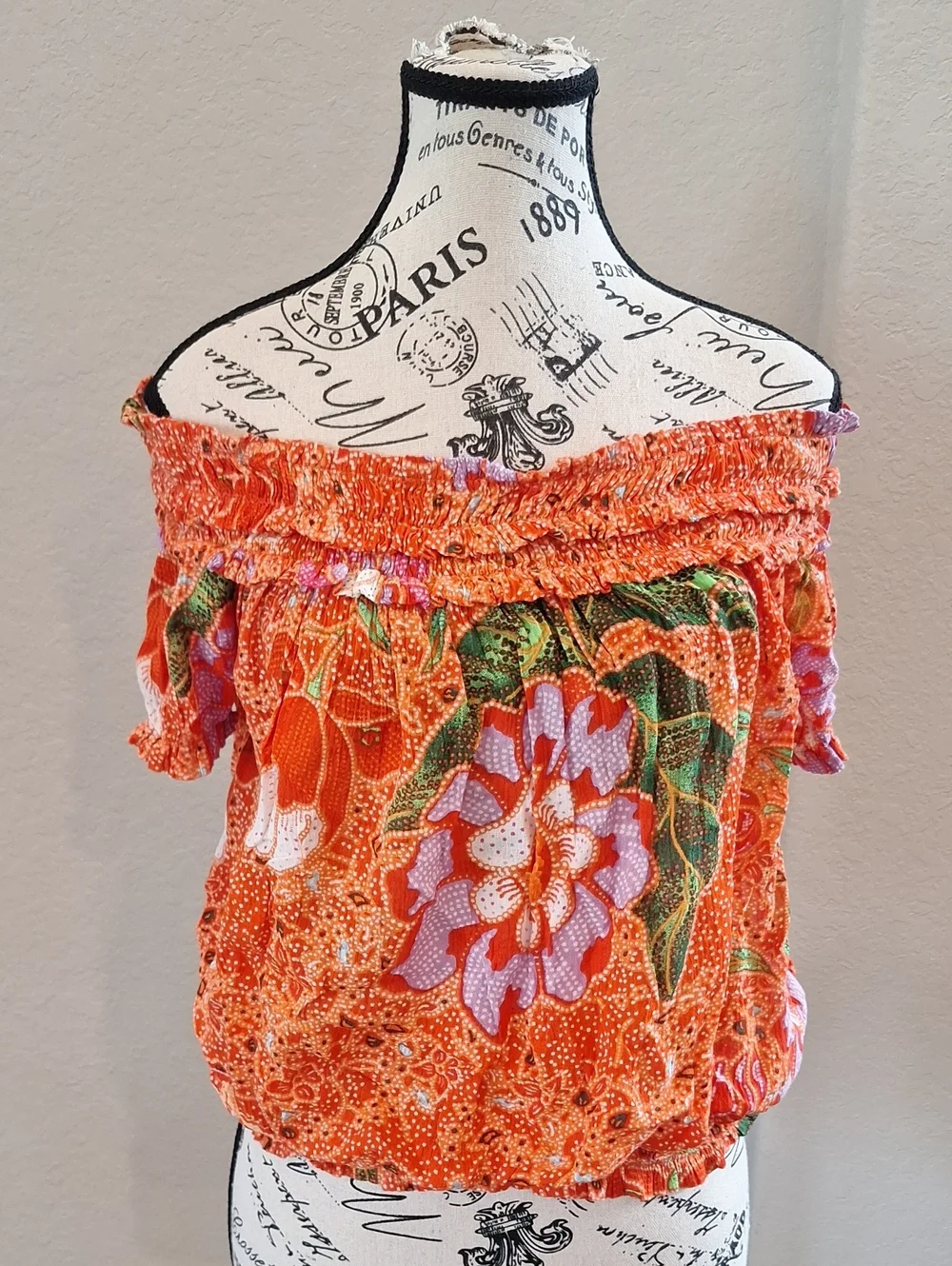 Free People FP One Suki Blouse In Tangerine Size Medium Boho Off The Shoulder